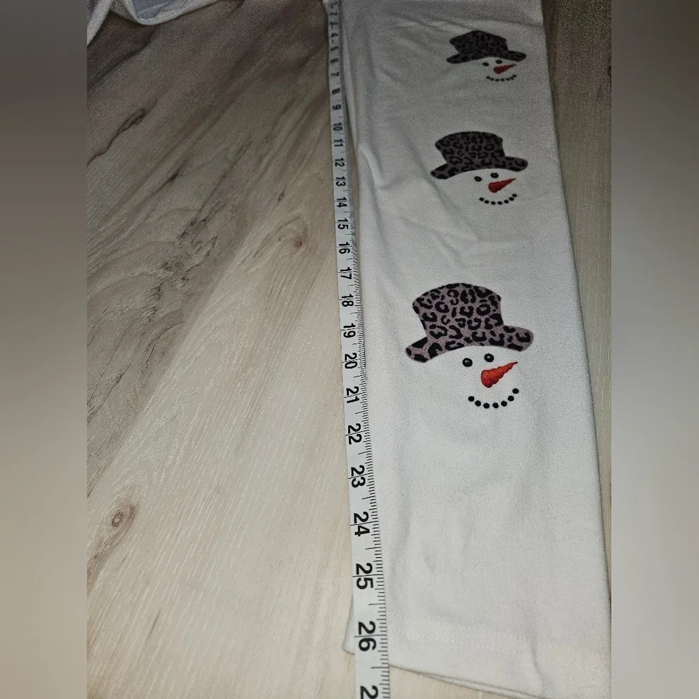 Snowman Print Fleece Lined Leggings Womens Med Winter Graphic Cozy Stretch Pants - Picture 7 of 9